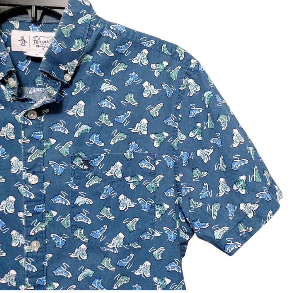Original Penguin Men's Short Sleeve Button Down Sneaker Print Polo Mens Size  M - Picture 5 of 8